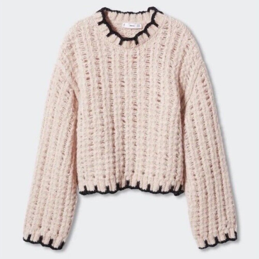 NWT Mango Wool Blend Contrast trim sweater Size M